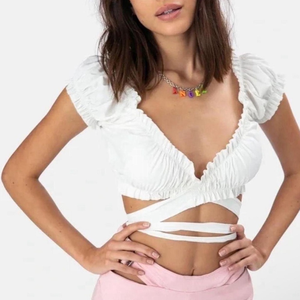 Adika White Ruffle Tie Crop Top
